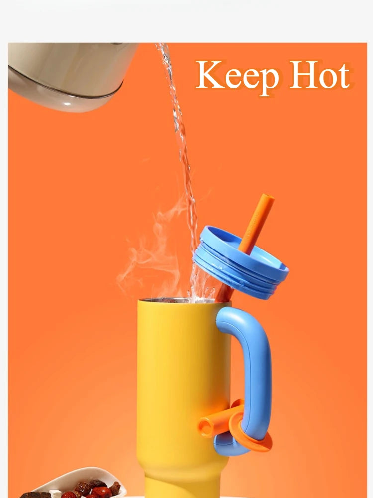 40oz 304 Stainless Steel Straw Insulated Ice Cup Large Capacity Thermal Mug Tumbler with Handle Stylish Insulated Coffee Cup