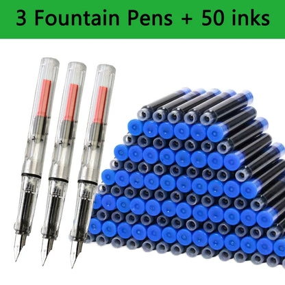 53Pcs Fountain Pen Replaceable Ink Set Black/Blue/Red ink EF School Pens Office Supplies Stationery for Writing Calligraphy Pen