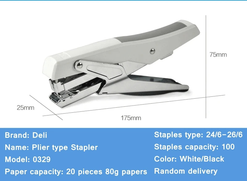 Deli 0329 Manual Plier Stapler Hand Hold Type Efforts Saving 20 Sheets 80g  Metal Stapler
