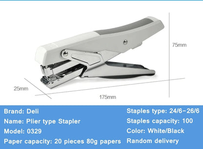 Deli 0329 Manual Plier Stapler Hand Hold Type Efforts Saving 20 Sheets 80g  Metal Stapler