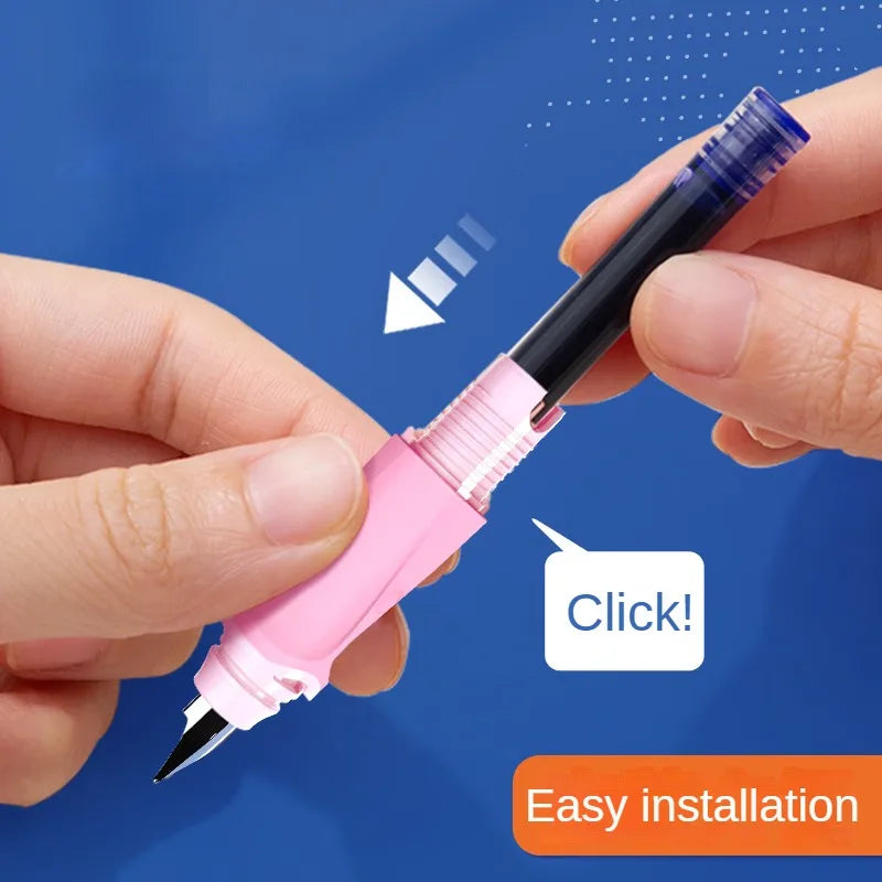 M&G Student Erasable Fountain Pen Set 1 Fountain Pen 1 Ink Absorber 6 Ink Bladder 3.4 Caliber Children's Practice Pen Blue/Pink