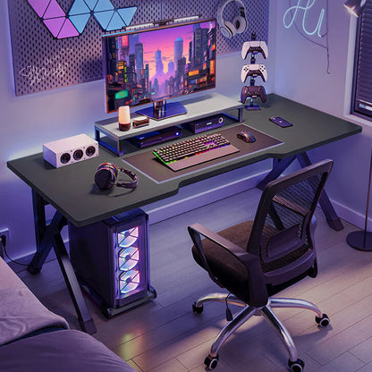 Gaming Desk PC Computer Game Table with X-shaped Steel Legs Sturdy Workstation Standing Desk for Home Office with Cable Holes