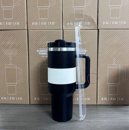 New Style Tumbler with Handle & Straw 40 oz Twist On 3Way Lid Cupholder Compatible for Travel Insulated Stainless Steel Cup