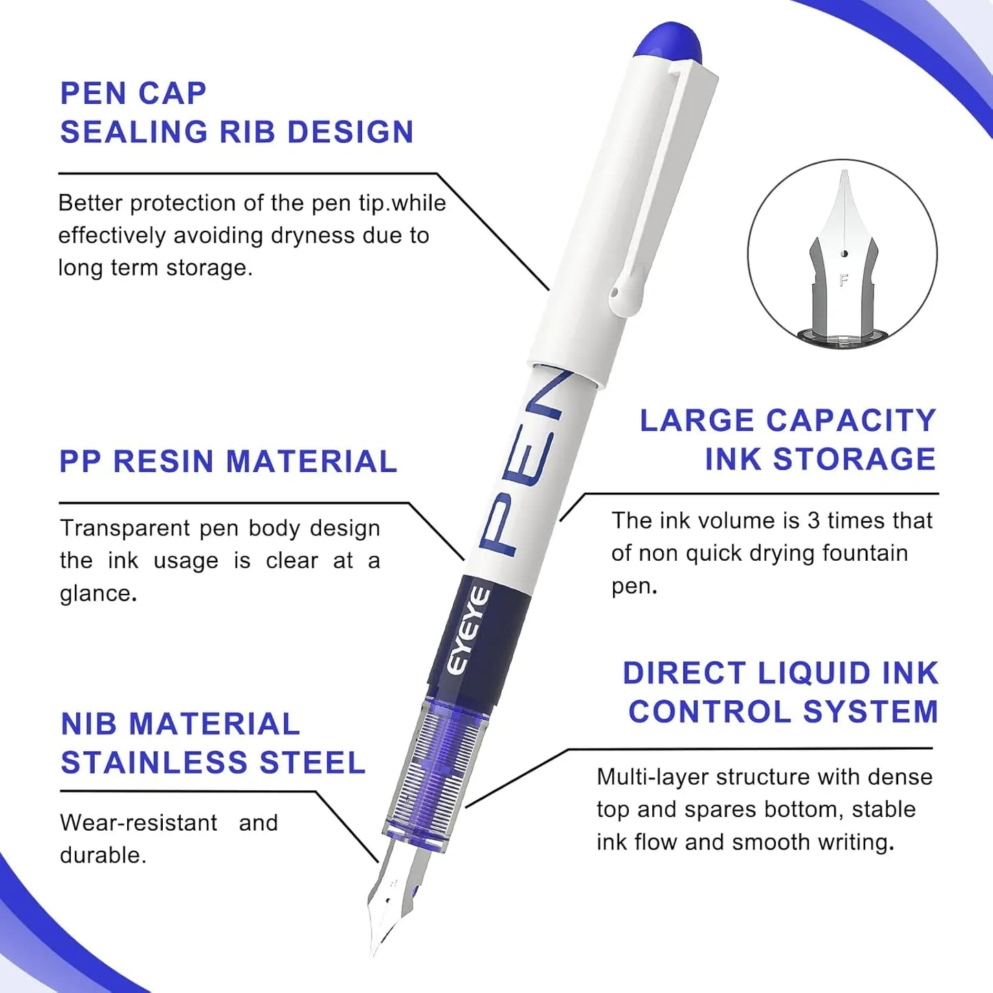 Disposable Fountain Pens, Straight Liquid Fountain Pens，for WritingQuick-Drying Ink Pen, Smooth-Writing Multicolor Art Supplies