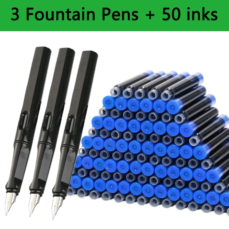 53Pcs Fountain Pen Replaceable Ink Set Black/Blue/Red ink EF School Pens Office Supplies Stationery for Writing Calligraphy Pen
