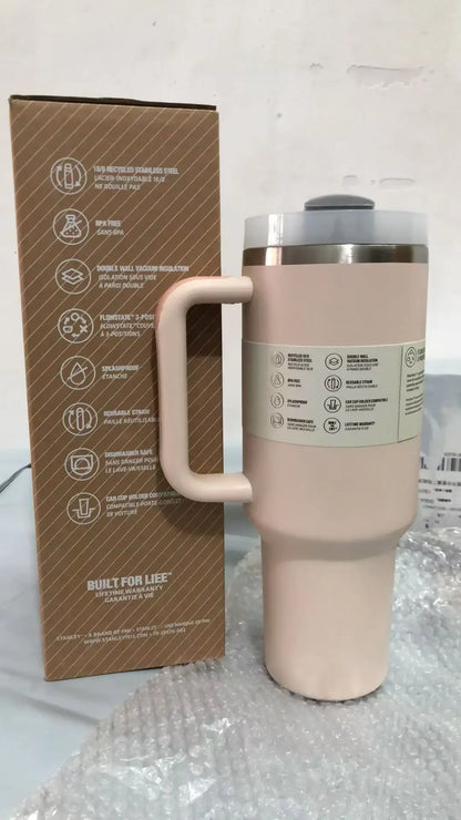 New Style Tumbler with Handle & Straw 40 oz Twist On 3Way Lid Cupholder Compatible for Travel Insulated Stainless Steel Cup