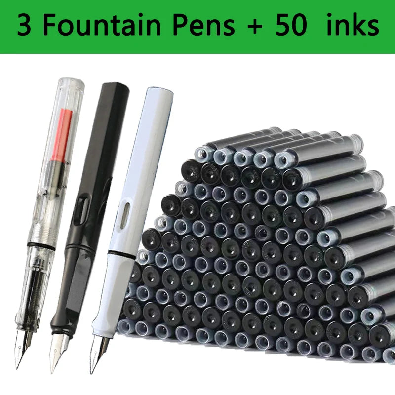 53Pcs Fountain Pen Replaceable Ink Set Black/Blue/Red ink EF School Pens Office Supplies Stationery for Writing Calligraphy Pen