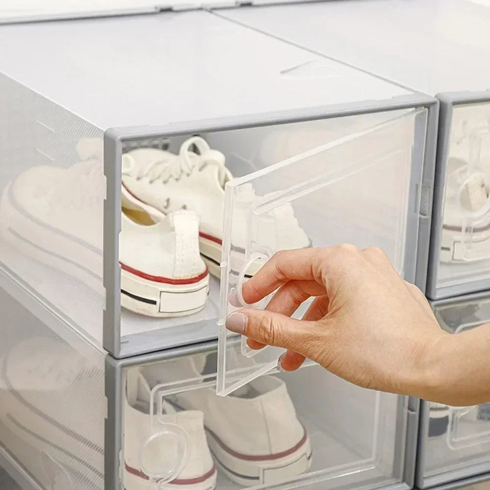 Shoe Cabinets Transparent Plastic Shoes Case Stackable Front Lid Drawer Shoes Organizer Thicken Large Moisture-Proof Storage Box