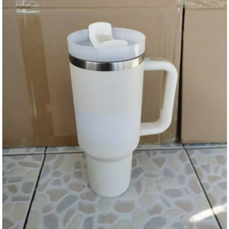 New Style Tumbler with Handle & Straw 40 oz Twist On 3Way Lid Cupholder Compatible for Travel Insulated Stainless Steel Cup
