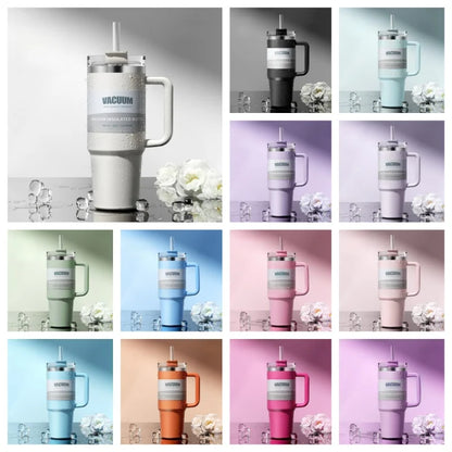 40oz 1200ML double-layer insulated tumbler cold drink travel cup coffee cup A handled and strawed insulated tumbler Ice Cup
