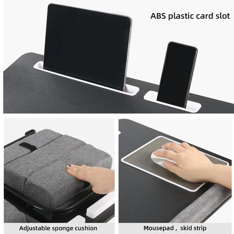 MUMUCC Portable Bed Table For Laptop Folding With Foldable Cushion,Handle,Slot And Mouse Pad, Wooden Gaming Desk