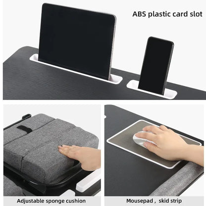 MUMUCC Portable Bed Table For Laptop Folding With Foldable Cushion,Handle,Slot And Mouse Pad, Wooden Gaming Desk