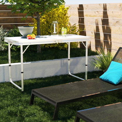 Folding outdoor camping table portable table adjustable height with carry handle folding picnic table white 120x60 cm