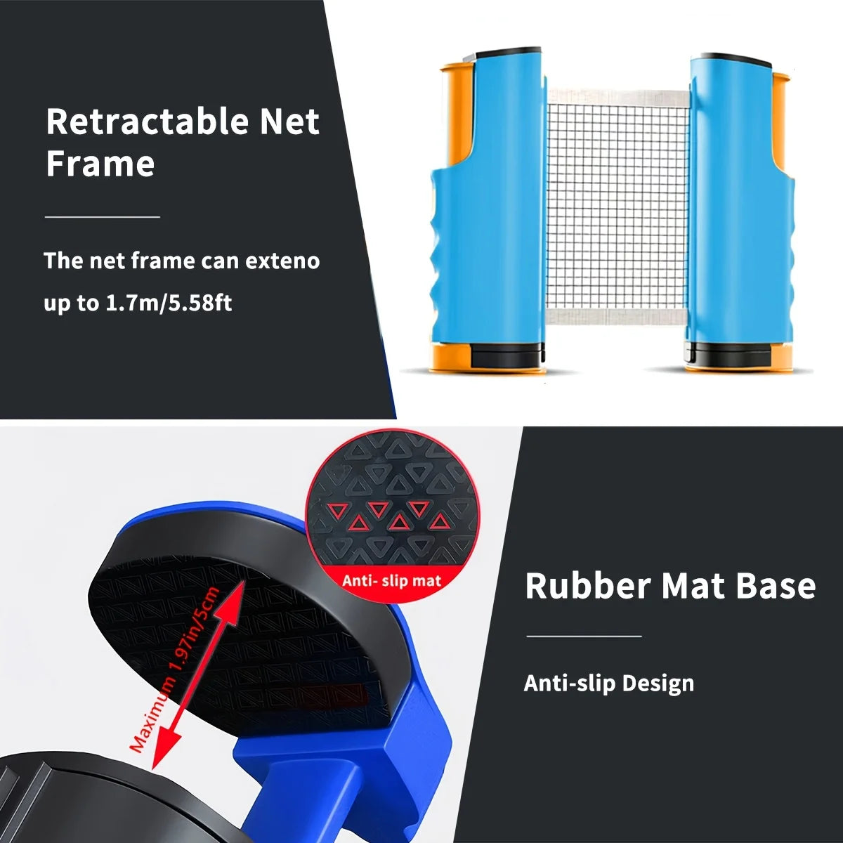 Portable Table Tennis Training Set, Includes Blue Retractable Ball Net, 2 Table Tennis Rackets, and 3 Table Tennis Balls