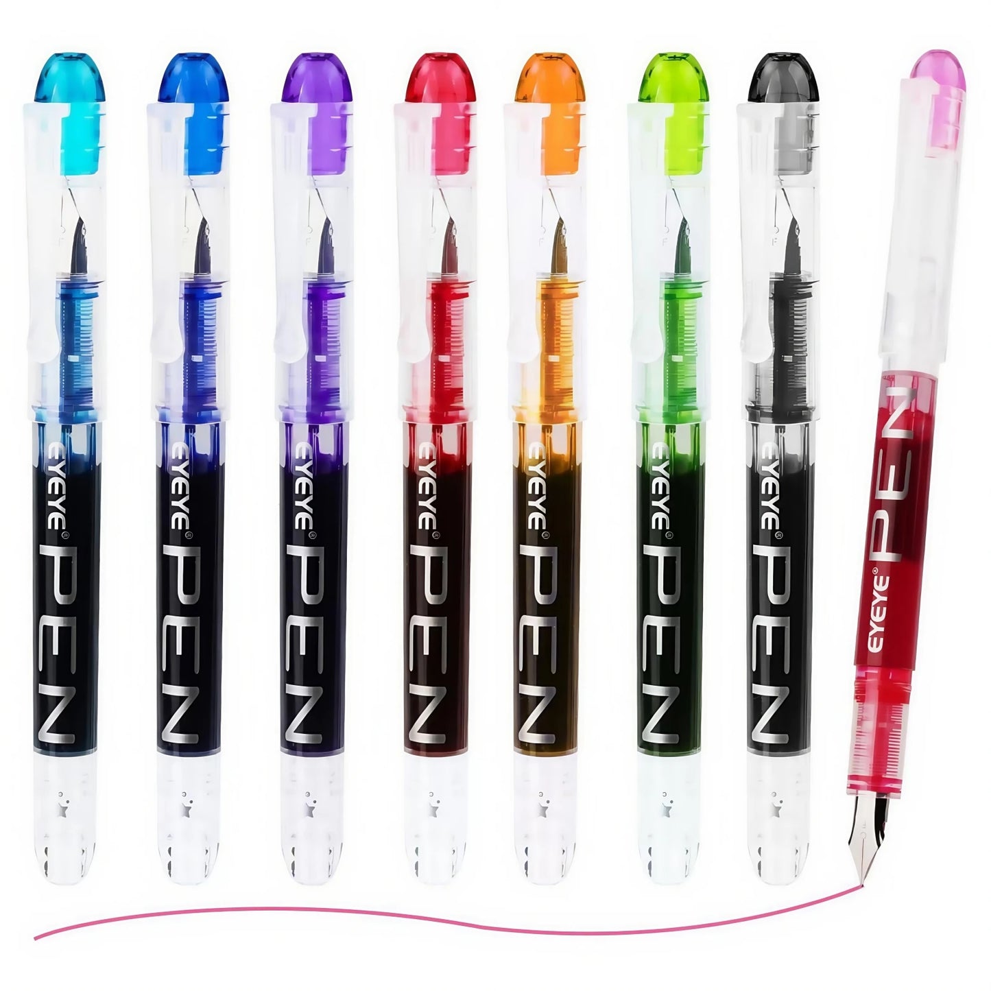 Disposable Fountain Pens, Straight Liquid Fountain Pens，for WritingQuick-Drying Ink Pen, Smooth-Writing Multicolor Art Supplies