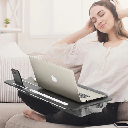MUMUCC Portable Bed Table For Laptop Folding With Foldable Cushion,Handle,Slot And Mouse Pad, Wooden Gaming Desk
