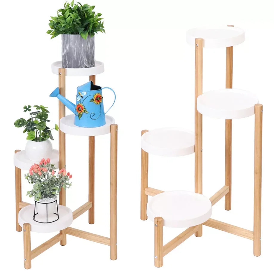 4 Tier Plant Display Shelf Stand Bamboo Plant Pot Holder Tall Flower Stand Rack