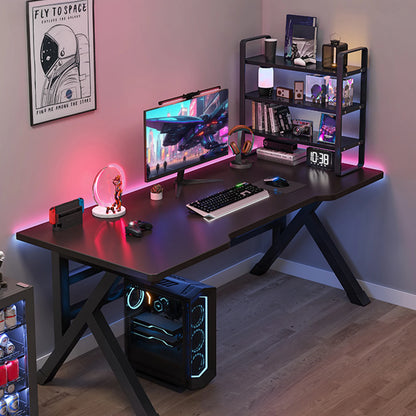 Gaming Desk PC Computer Game Table with X-shaped Steel Legs Sturdy Workstation Standing Desk for Home Office with Cable Holes