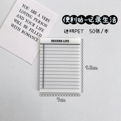 50 Sheets Transparent Waterproof Sticky Note Pads Notepads for School Stationery Office Supplies
