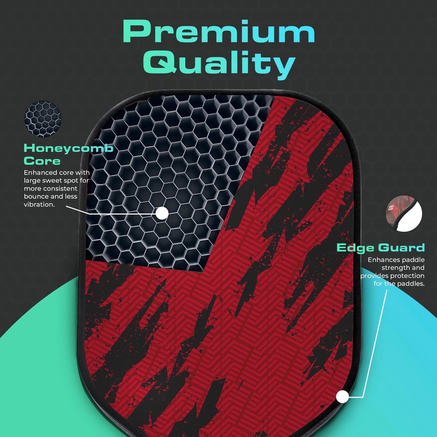 Intense Red Trace USAPA Pickleball Paddle Fiberglass Surface With High Grit & Spin Unibody Edgeless Sport Racquet Pickleball