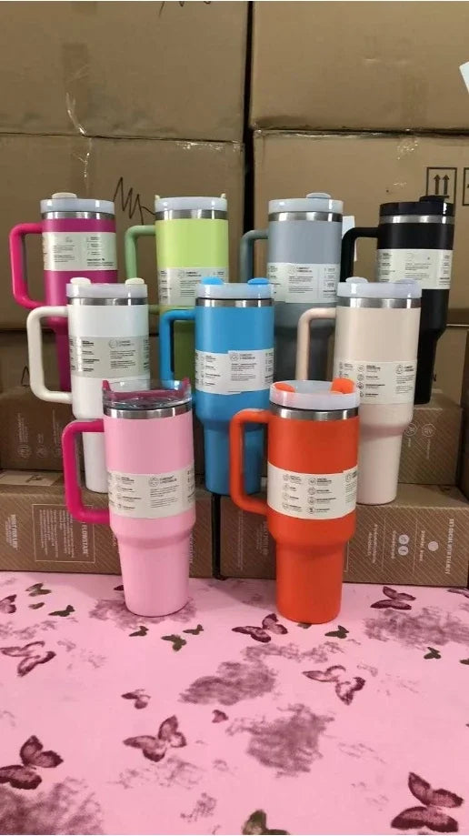 New Style Tumbler with Handle & Straw 40 oz Twist On 3Way Lid Cupholder Compatible for Travel Insulated Stainless Steel Cup