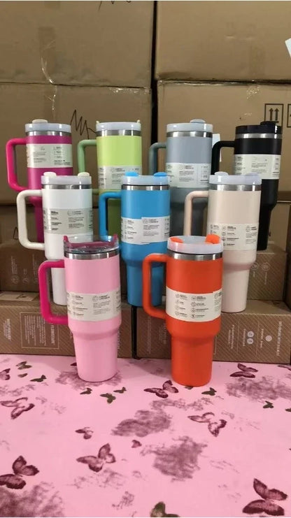 New Style Tumbler with Handle & Straw 40 oz Twist On 3Way Lid Cupholder Compatible for Travel Insulated Stainless Steel Cup