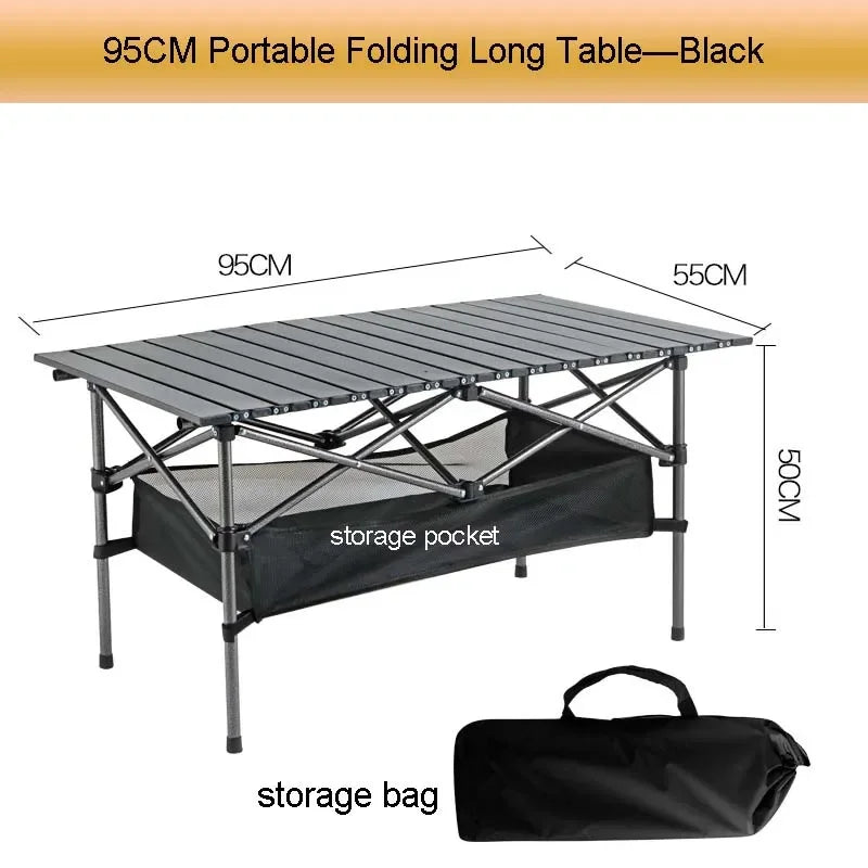Outdoor Folding Long Table Easy To Install Portable Storage Black Camping Table Barbecue With Net Bag Light Stable Desk Table