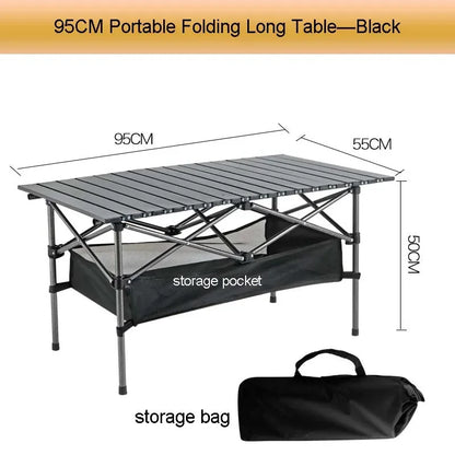 Outdoor Folding Long Table Easy To Install Portable Storage Black Camping Table Barbecue With Net Bag Light Stable Desk Table