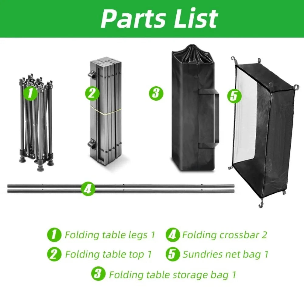 Outdoor Folding Long Table Easy To Install Portable Storage Black Camping Table Barbecue With Net Bag Light Stable Desk Table