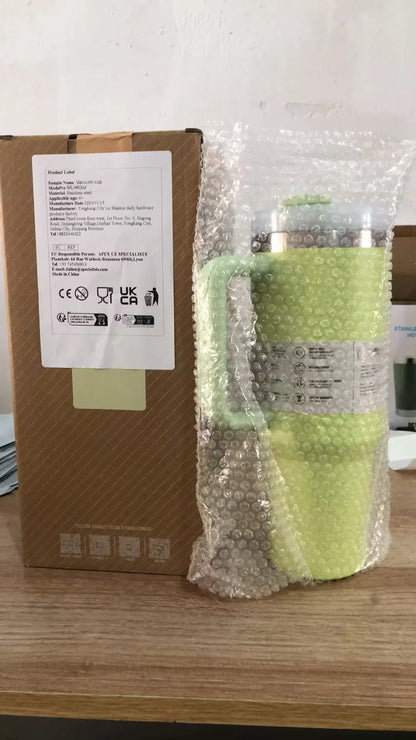 New Style Tumbler with Handle & Straw 40 oz Twist On 3Way Lid Cupholder Compatible for Travel Insulated Stainless Steel Cup