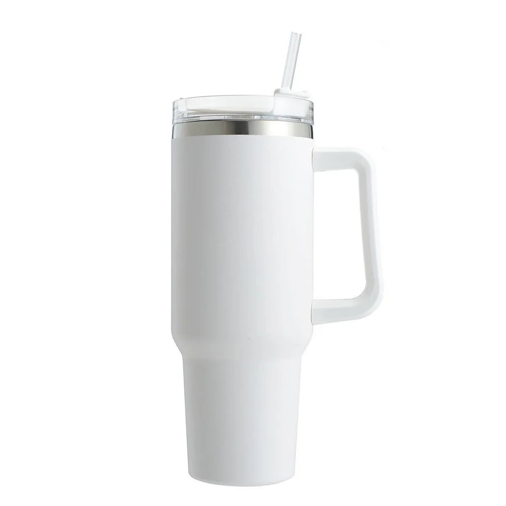 Tumbler with Handle Lid Straw 40oz Stainless Steel Water Bottle Vacuum Thermos Cup Travel Car Thermal Coffee Mug Cap Sport