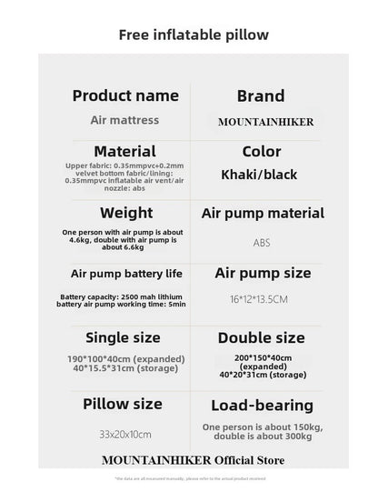 MOUNTAINHIKER Outdoor Inflatable Seating Mat Interior Air Mattress Mats Luxury Built-in Pump Thicken PVC Sleeping Bed Furniture