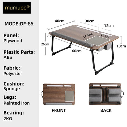 MUMUCC Portable Bed Table For Laptop Folding With Foldable Cushion,Handle,Slot And Mouse Pad, Wooden Gaming Desk