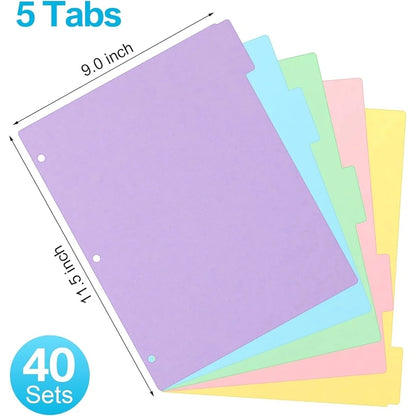 200 Pieces 3 Ring Binder Dividers 40 Sets 5 Tab Labels Organization Office Home Storage Documents