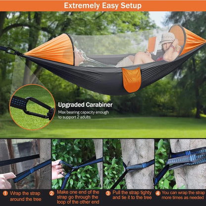 3 in 1 Camping Hammock with Mosquito Mesh Automatic Quick Opening Nylon Hammock Anti-Mosquito hanging Hammock tent for Outdoor