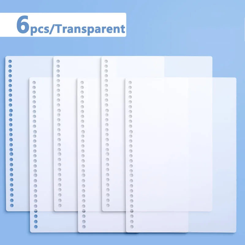 6 Sheets A4 B5 A5 30/26/20 Holes Transparent PP Loose-leaf Cover Index Divider Separator Notebook Accessory Stationery Useful