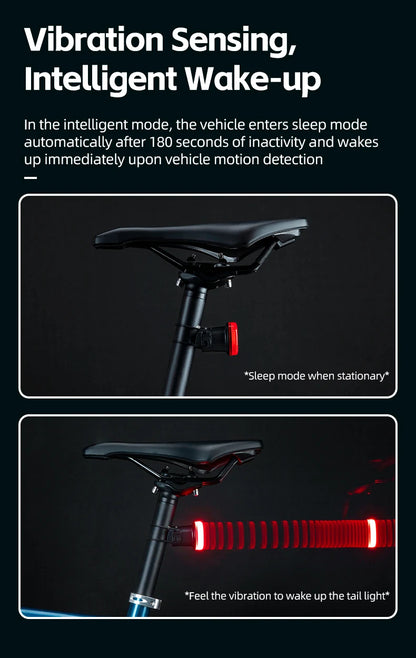 ROCKBROS Smart Bike Tail Light Bicycle Rear Lights IPX6 Waterproof Bike Lights for Night Riding with Type C Rechargeable
