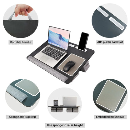 MUMUCC Portable Bed Table For Laptop Folding With Foldable Cushion,Handle,Slot And Mouse Pad, Wooden Gaming Desk
