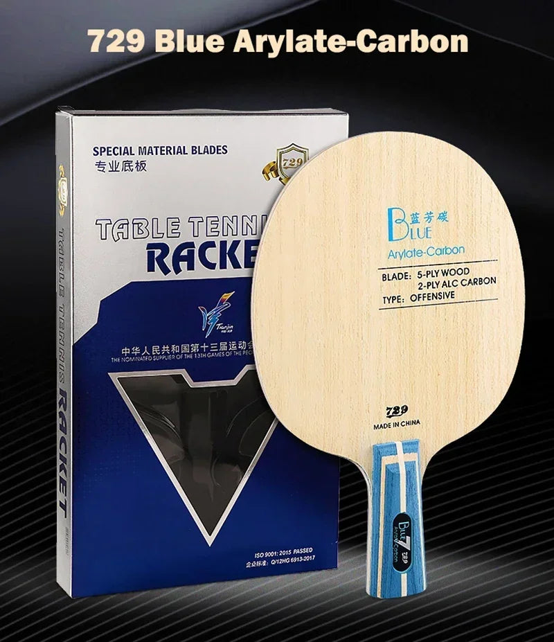 Original 729 Friendship Yellow ALC Table Tennis Blade 5 Wood 2 Arylate Carbon Professional Ping Pong Blade Blue ALC Offensive