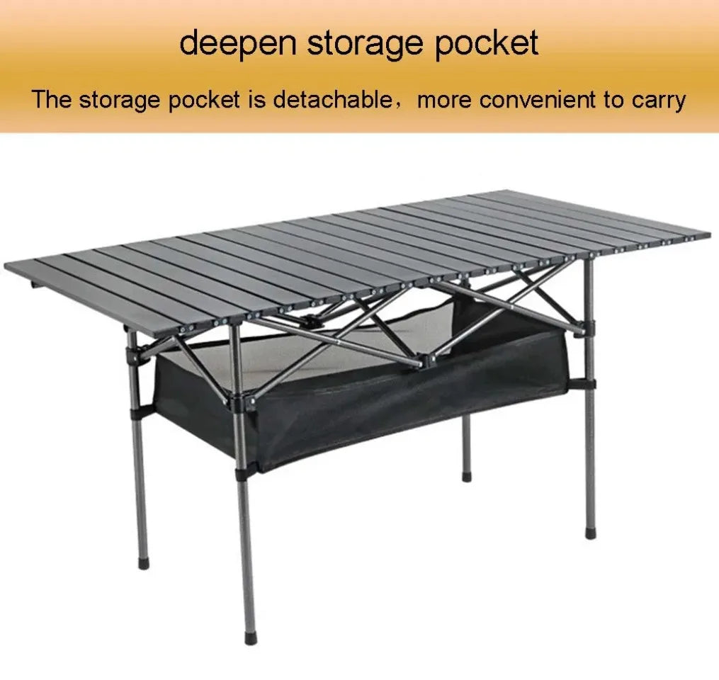 Outdoor Folding Long Table Easy To Install Portable Storage Black Camping Table Barbecue With Net Bag Light Stable Desk Table