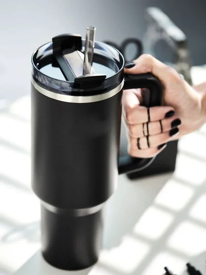 Tumbler with Handle Lid Straw 40oz Stainless Steel Water Bottle Vacuum Thermos Cup Travel Car Thermal Coffee Mug Cap Sport