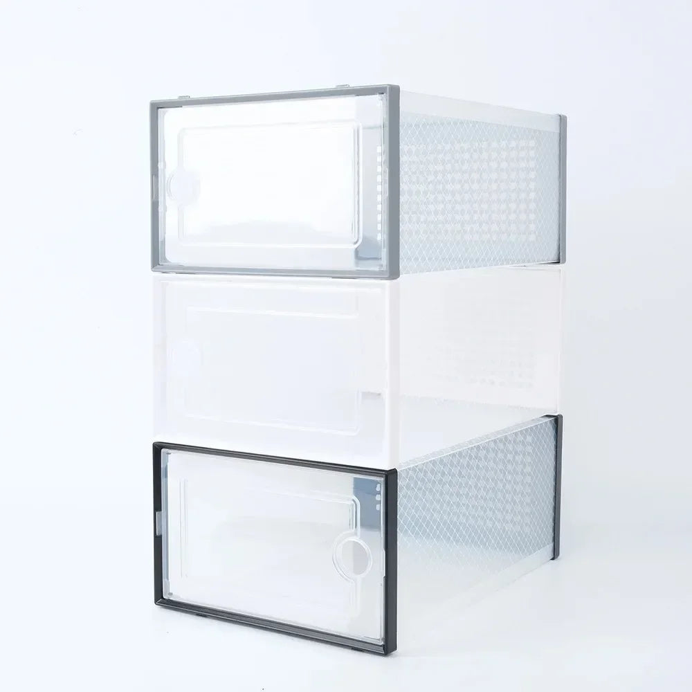 Shoe Cabinets Transparent Plastic Shoes Case Stackable Front Lid Drawer Shoes Organizer Thicken Large Moisture-Proof Storage Box