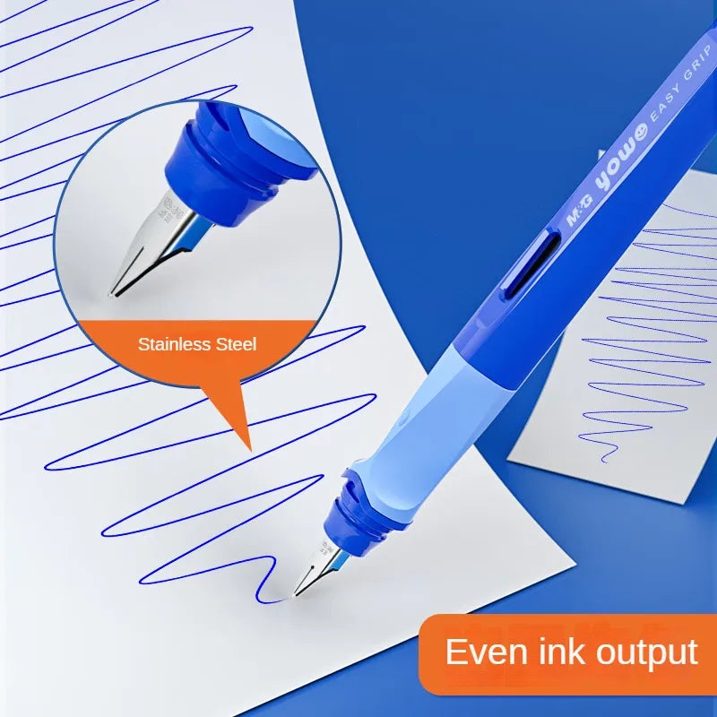 M&G Student Erasable Fountain Pen Set 1 Fountain Pen 1 Ink Absorber 6 Ink Bladder 3.4 Caliber Children's Practice Pen Blue/Pink