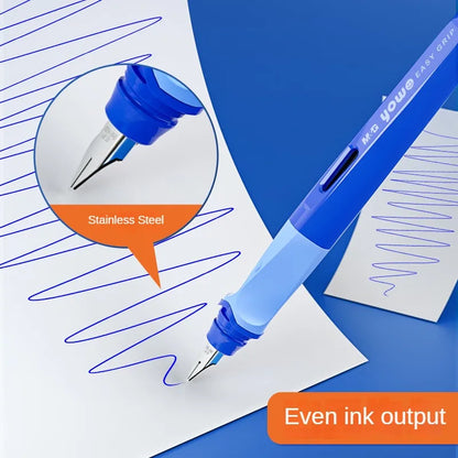 M&G Student Erasable Fountain Pen Set 1 Fountain Pen 1 Ink Absorber 6 Ink Bladder 3.4 Caliber Children's Practice Pen Blue/Pink