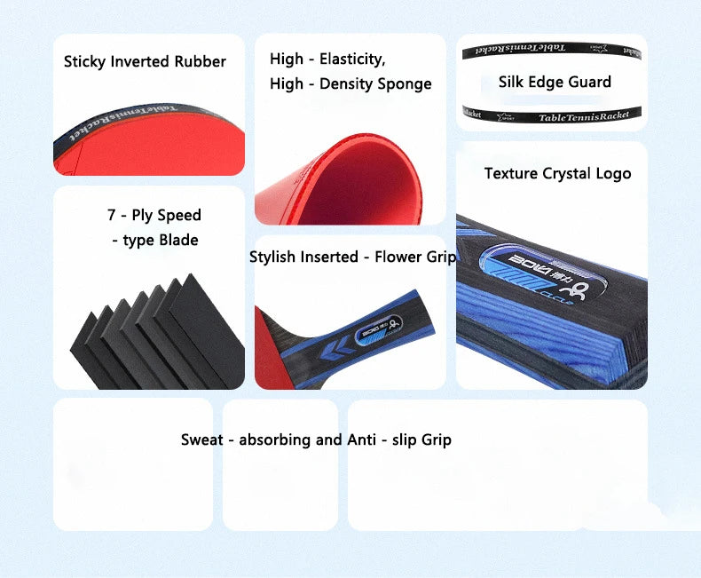 Table Tennis Racket Set Professional 7/5-Ply Wood with Pimples-in Rubber Includes 2 Rackets,3 Ping Pong & Box for Beginners