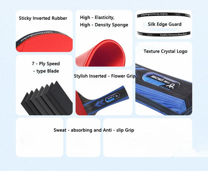 Table Tennis Racket Set Professional 7/5-Ply Wood with Pimples-in Rubber Includes 2 Rackets,3 Ping Pong & Box for Beginners