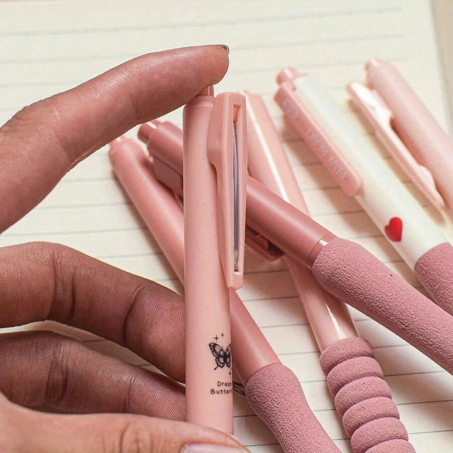 6pcs/set 0.5mm Retractable Gel Pen, Kawaii Stationary, Cute Pens, Black Gel Pens, Aesthetic Pens, School Supplies