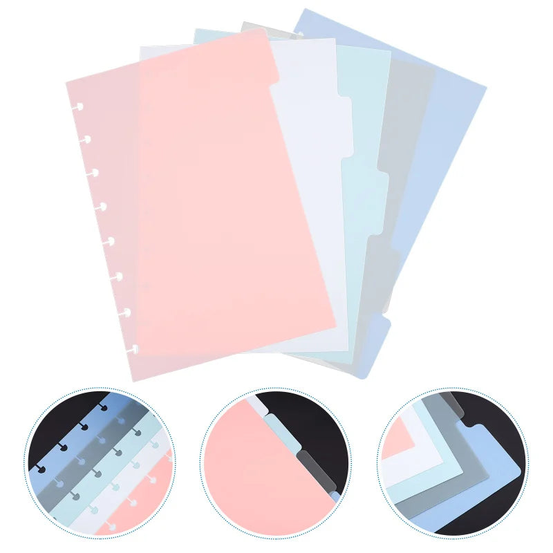 5Pcs Mushroom Hole Notebook Dividers 5.5X8.5inch Loose-Leaf Planner T Puncher Office Tab Dividers Accessory Bookmark Index Page