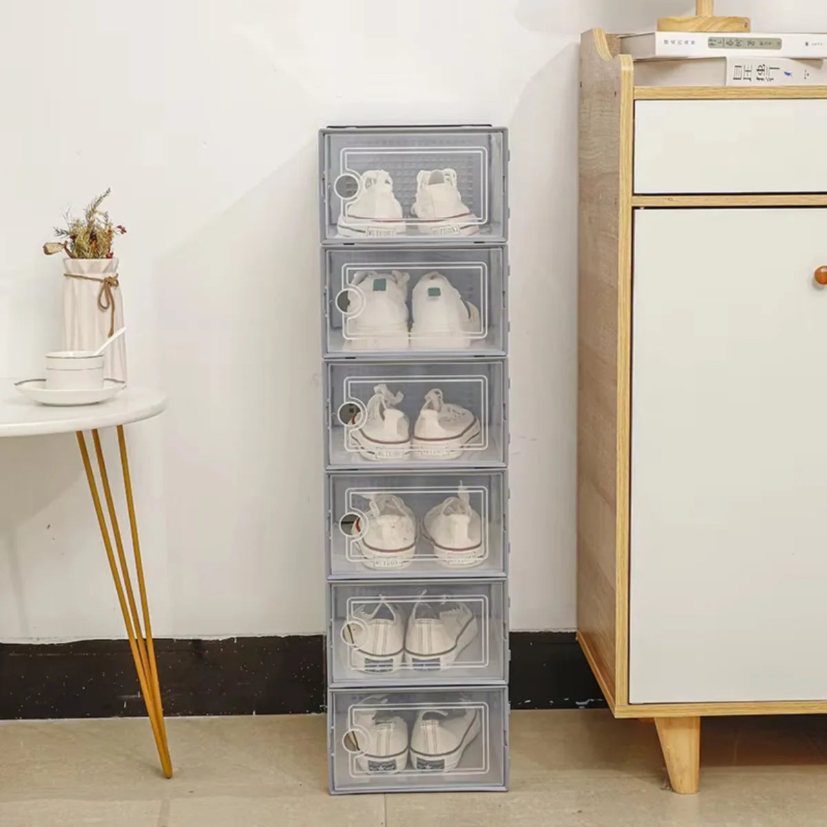 Shoe Cabinets Transparent Plastic Shoes Case Stackable Front Lid Drawer Shoes Organizer Thicken Large Moisture-Proof Storage Box