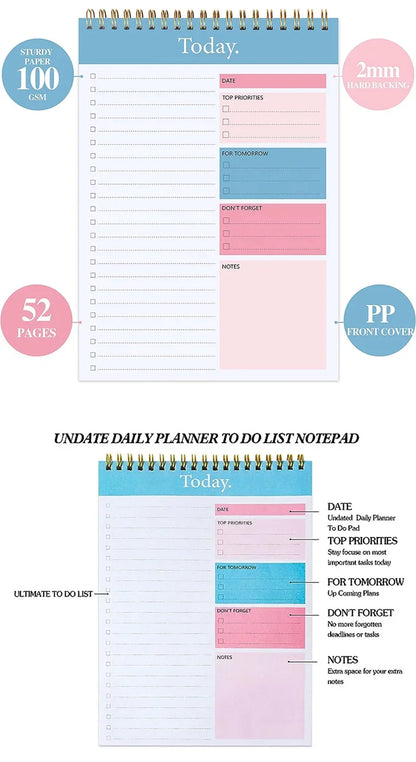 A5 To Do List Notepad Undated Daily Planner Notebook Stationery Teacher Gift Diary Campus Agenda Office Supplies 50 sheets